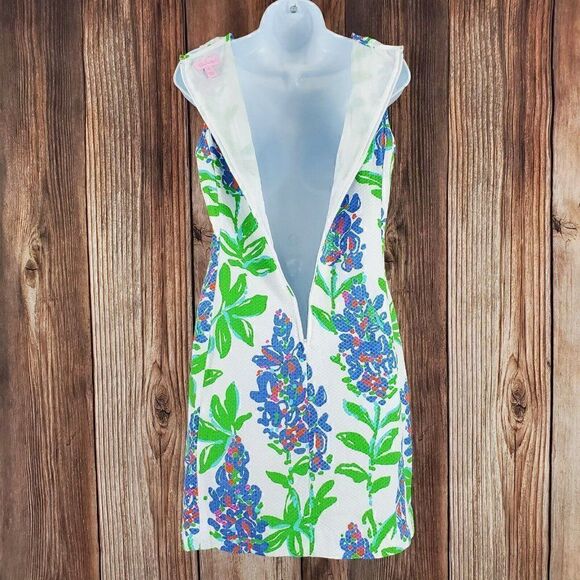 𝅺Lilly Pulitzer Ricci Shift Dress Womens 6 Fresh Cut Blue Bonnets Lattice Front - Picture 5 of 12